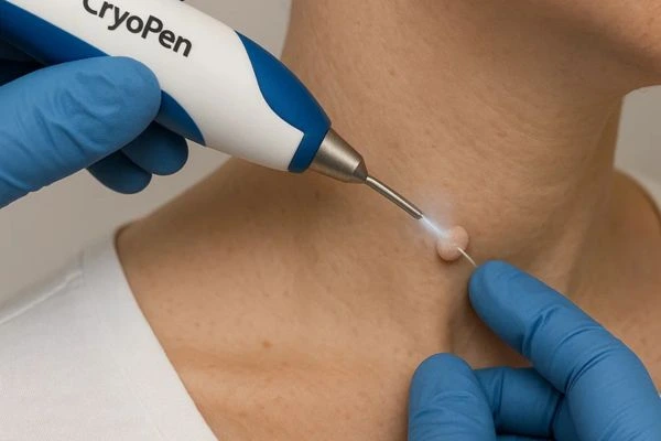 Person receiving cryotherapy Lancaster for skin tag removal