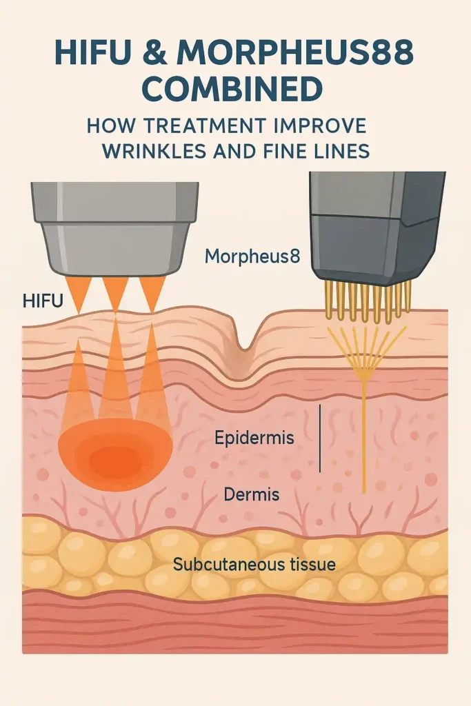 Diagram showing HIFU & Morpeus8 Lancaster and the benefits for reduction in wrinkles and fine lines